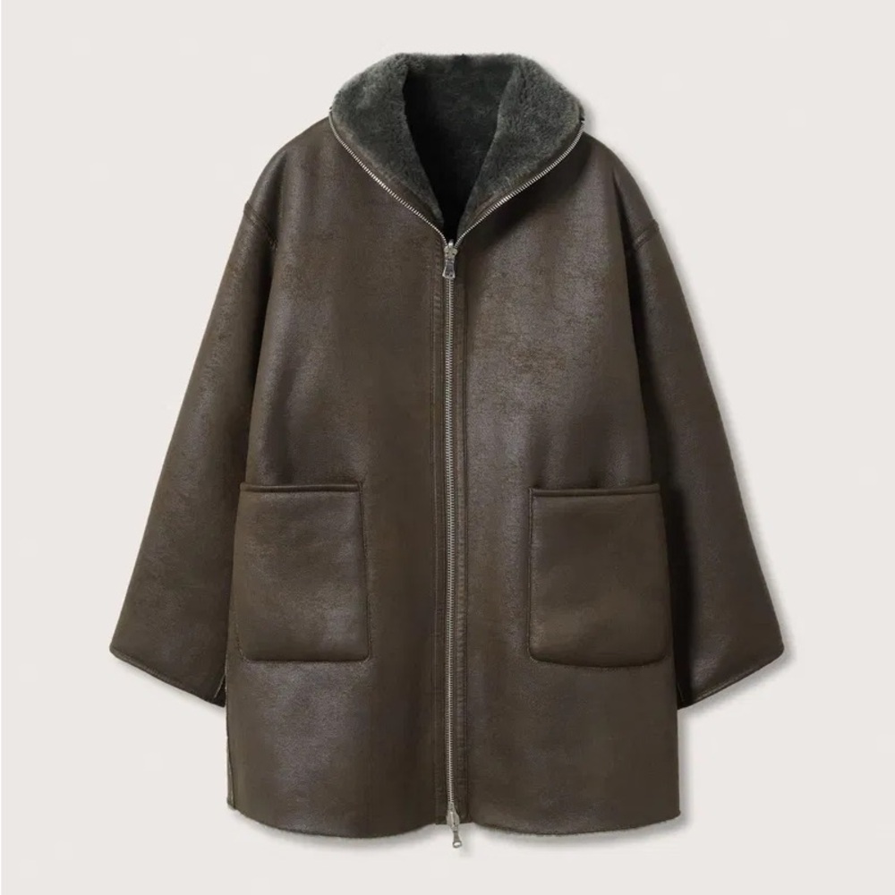 MANGO Reversible Faux Shearling Coat Size M